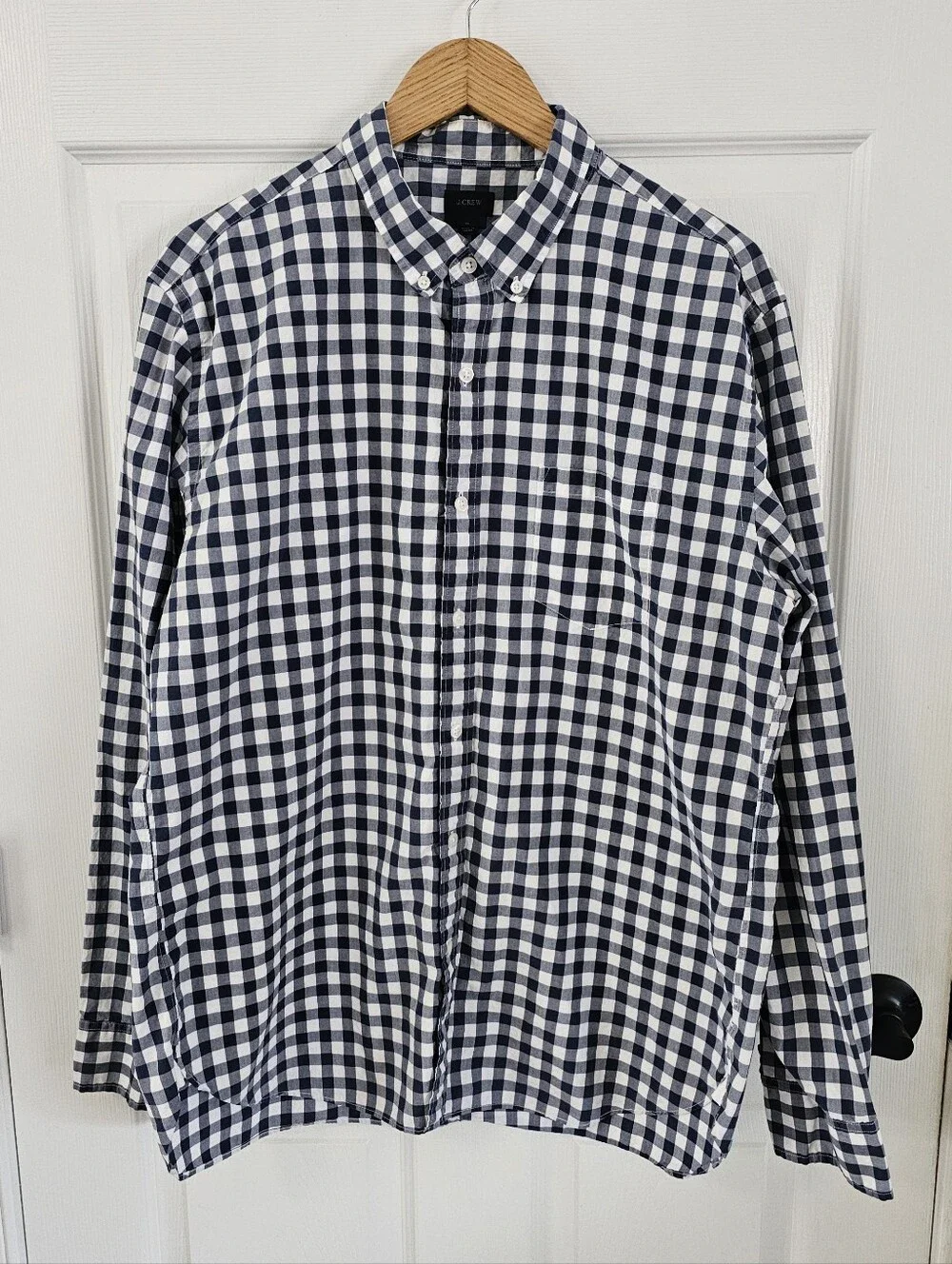 J.Crew Mens Gingham Button Down Shirt XL Navy Blue Plaid Checked LS Casual EUC